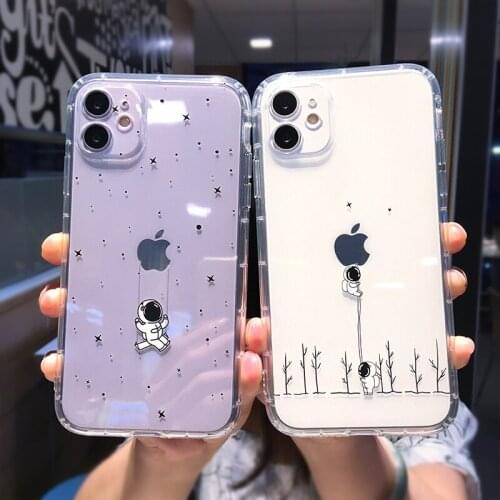 Cute Cartoon Astronaut Star Space Phone Case For iPhone 11 Pro MAX 12 Mini XS XR X 7 8 Plus Clear Soft TPU Shockproof Back Cover
