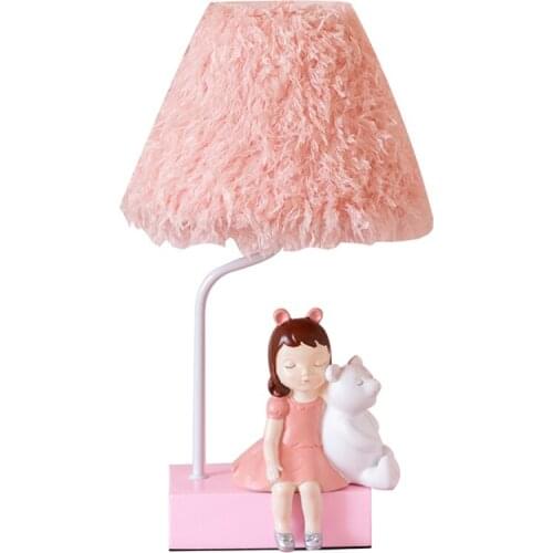 Cute cartoon pink fabric table lamps Nordic childrens lamp girl bedroom princess study cloth shade tabletop decor desk lights
