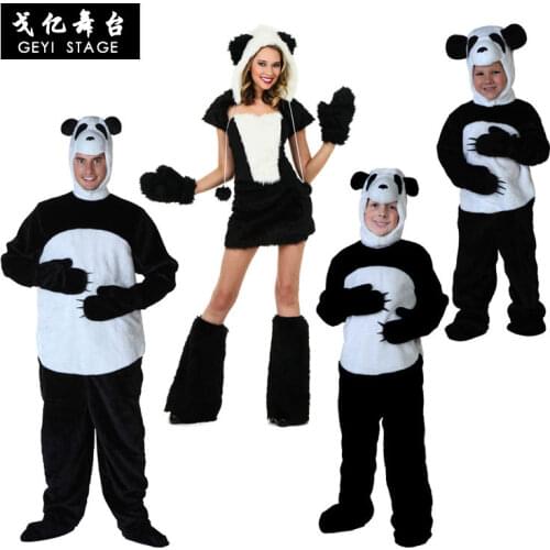 Cute Cartoon Panda Bear Costume Anime Cosplay Outfit with Glove Halloween Party Fancy Jumpsuit for Adult Kids
