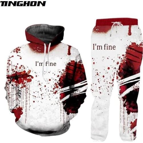 XS-7XL New Fashion Men/Womens I m Fine Funny 3D Casual Print Hoodie+Pants