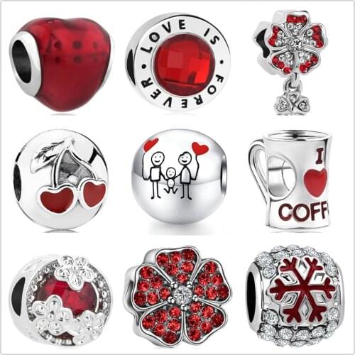 New original European Pandora charm charm Red cherry snow bead fit Pandora bracelet trinket DIY women jewelry Making Berloque