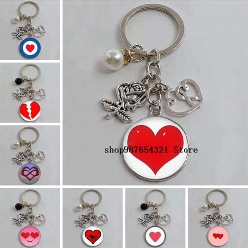 New product ladies heart-shaped cute convex glass keychain new fashion red love keychain ladies gift