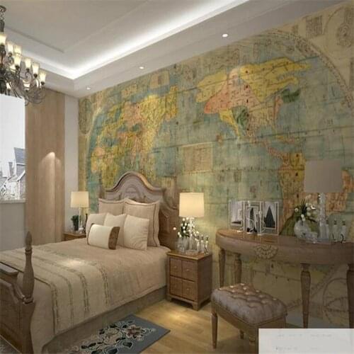 Beibehang Map Of The World Retro Custom mural Brilliance Wall Paper Brick Walls Marble Floor 3d Wallpaper Painted Vintage Brick