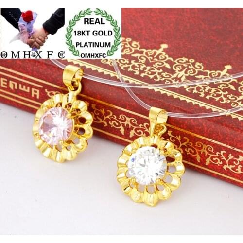 OMHXFC Wholesale European Fashion Woman Girl Party Birthday Gift White Pink Sun Flower Zircon 18KT Real Gold Charm Pendant PN123
