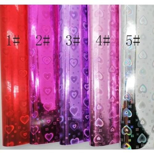 Onefly Wholesales Dropshipping Leather Supplier Iridescent Hearts Synthetic Faux Vinyl Leather Fabric Sheets For Bow DIY FZ201