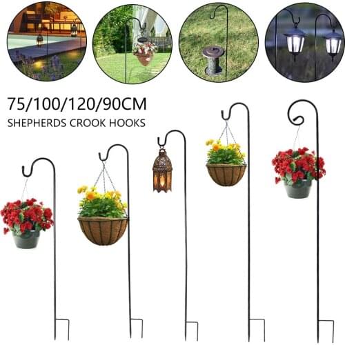 Garden Flowerpot Iron Stake Shepherd Crook Hooks Solar Lights Lanterns Plant Baskets Flower Hanger Stand Outdoor Festoon Pole