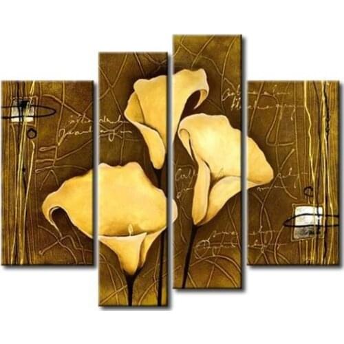 4 Piece Modern Wall Paintings Flower Home Decorative Wall Art Picture Hand Painted Canvas Oil Painting for Living Room No Frame