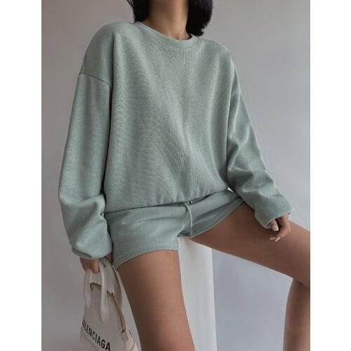 Tracksuits Women Two Pieces Set Hooded Oversized Sweatshirt Shorts Solid Color Hoodie Suits Spring Autumn Casual Outfits 2021