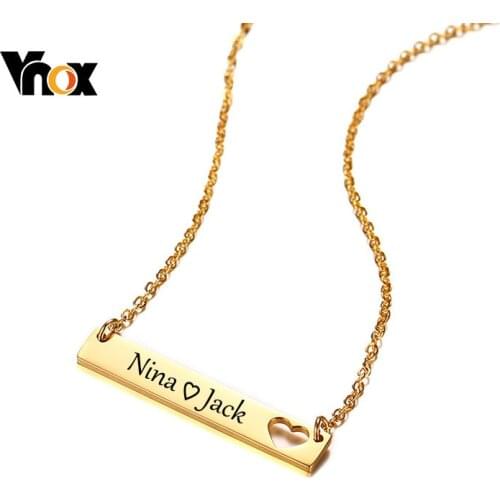 Vnox Free Engraving Custom Women Choker Hollow Heart Bar Stainless Steel Elegant Female Lady Party Jewelry Chic Necklace