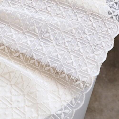 High Quality Beige mesh Embroidery Lace Fabric DIY Wedding Dress Accessories Width 130cm 1Yard