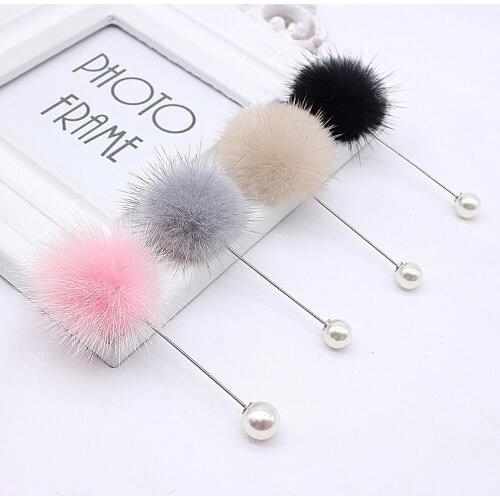 High Quality Vintage cute Charm Brooch Pins For Women Korean Fur Ball Piercing Lapel Brooches Collar Jewelry