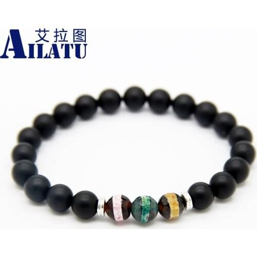 Ailatu Men and Womens Beaded Jewelry Wholesale 8mm Matte Onyx & Dzi Stone Beads Yoga Stretch Bracelets