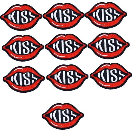 10pcs Red Lip Kiss Patches for Clothing Applique Iron Sew on Patches Iron Embroidered Patch Sewing Accessories for Jeans DIY