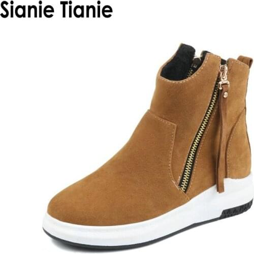Sianie Tianie 2020 winter warm sneakers boots platform casual flats shoes with zipper women round toe woman ankle boots size 43