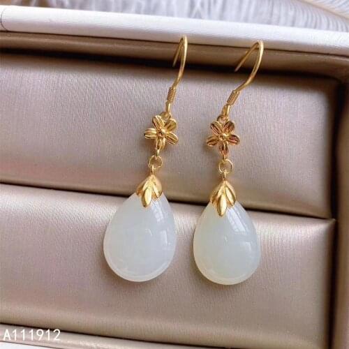 KJJEAXCMY fine jewelry natural White Jade 925 sterling silver women earrings support test lovely