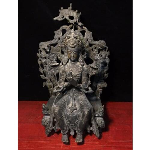 16" Tibet Buddhism Temple purple bronze Guanyin Green Tara Buddha Statue Dolma Garm Statue Increase life and save the Buddha