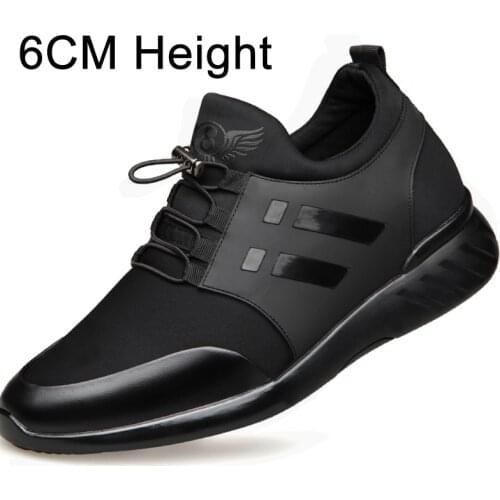 2020 Mens Shoes Lycra+Cow Leather Shoes Brand 5CM Increasing British Shoes Size 38-47 Black Man Casual Height Shoes