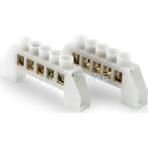 3PCS White Bridge Design Zero Line 5 Position Copper Grounding Strip Screw Terminal Block Connectors