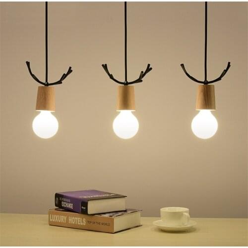 American Wooden LED Pendant Lights For Dining Kitchen Lustres White Black Metal Hanging Lamp E27 Kitchen Lighting Fixture