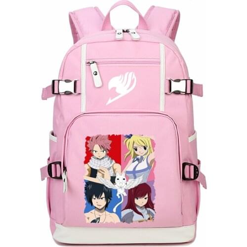 Anime Fairy Tail Natsu Lucy Pink School Backpack Cartoon Canvas Cute Bagpack Mochila Feminina Rucksack Harajuku Bookbag