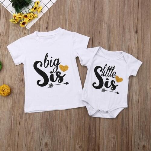 Citgeett Summer Newborn Girl Baby Kids Little Sister Bodysuit Big Sister Cotton T-shirt Casual Clothing