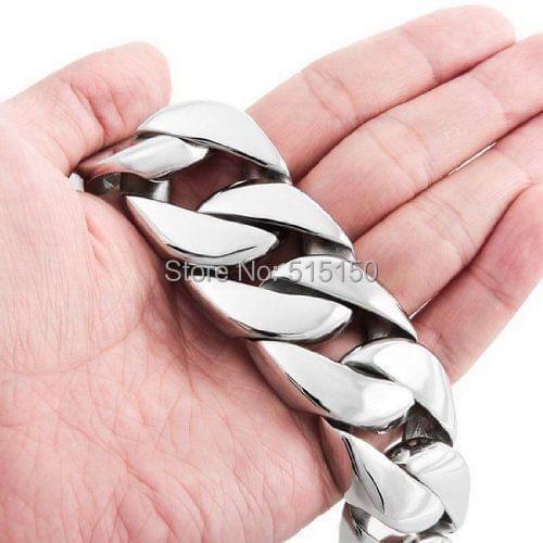 8.46" 26mm Width Huge 316L stainless steel curb cuban link bracelet chain Mens heavy Jewelry 26mm*21.5cm silver Color