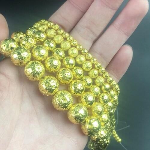 Natural Stone Beads Yellow Rock Volcanic Lava Round Beads For Jewelry Making DIY Bracelet Earrings Accessories 15'' 4/6/8/10mm