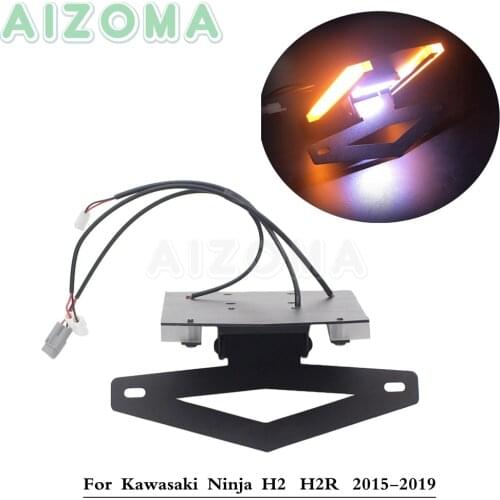 CNC Rear Fender Eliminator Integrated Tail Tidy License Plate Holder w/ Turn Signal Lights For Kawasaki Ninja H2 H2R 2015-2019