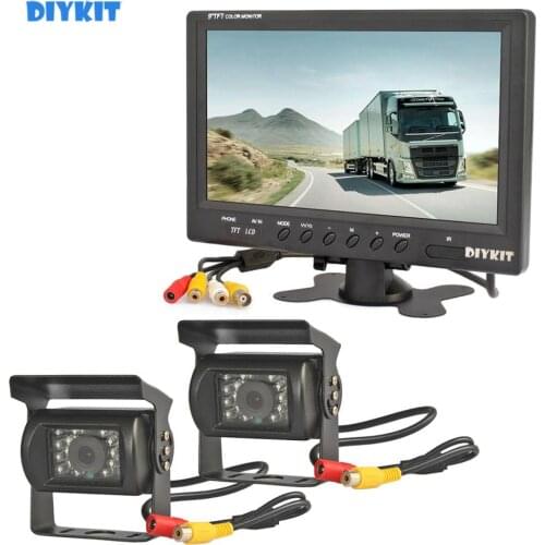DIYKIT Wire 9" Rear View Monitor Car Monitor + 2 x Rear View Waterproof CCD Car Camera Kit for Bus Horse Trailer Motorhome