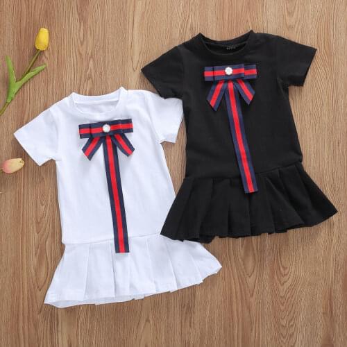 Newborn Toddler Kids Baby Girls Summer Dressses Short Sleeve Bowknot Party Dress Princess Shirts Mini Dress Casaul Kids Clothes