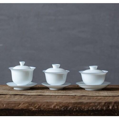 Eggshell Porcelain Handmade Ceramic Venti Tea Sancai Bowl Kung Fu Tea Bowls Sopera De Ceramica Gaiwan Coarse Pottery Tea Set