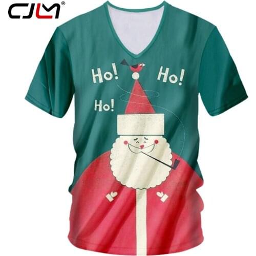 CJLM Happy Christmas Lovely Santa Claus V Neck Tshirt Mens Winter T-shirt 3D Printed Casual Man Chinese Style Tee Shirt