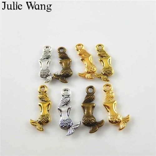 Julie Wang 30PCS Mixed 4 Colors Small Mermaid Alloy Charms Pendants Bracelet Findings Jewelry Making Necklace Bracelet Accessory