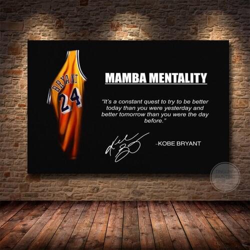 KOBE Motivation Canvas Posters and Prints Wall Art Basketball Star Jersey Mamba Mentality Quote Painting for Room Decor Cuadros