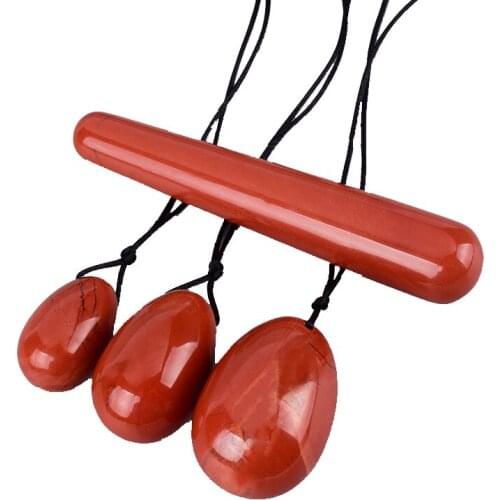 Red Jasper Drilled Yoni Egg Set 100% Natural Precious Gemstone Kegel Exerciser Yoni Wand Jade Eggs Red Stone Massage Balls