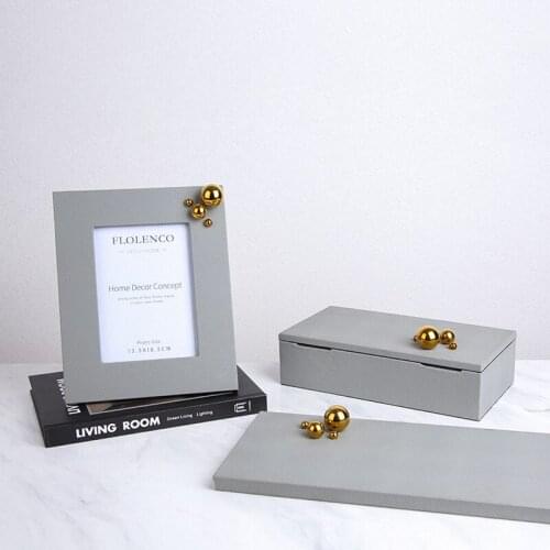 Creative Nordic leather metal ball photo frame jewelry box combination decoration home model room bedroom ornaments