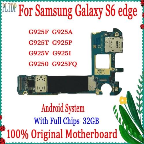 For Samsung Galaxy S6 Edge G925F G925P G925V G925A G925T G925I G9250 G925FQ Logic board 100% Original Unlocked Motherboard 32GB