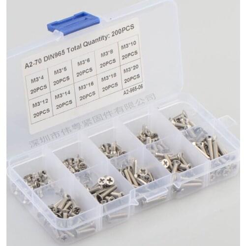 Countersunk flat head phillips mini screw set M3 304 Stainless Steel steel computer notebook laptop screws kit 200Pcs/set