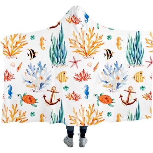 Fish Hooded Blanket for Girls Marine Creature Microfiber Sherpa Fleece Cartoon Animal Wearable Throw Blanket