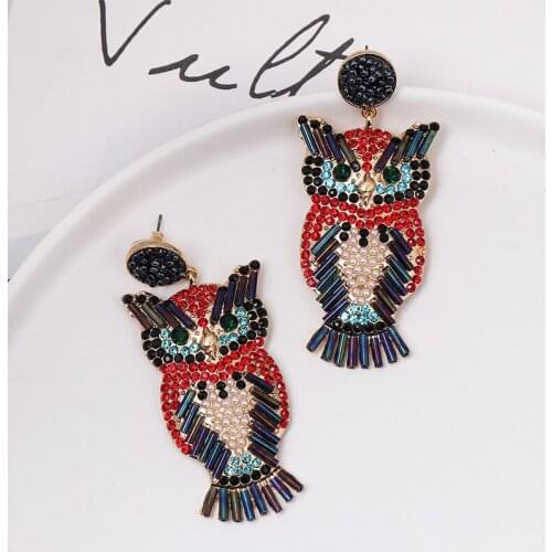 Wholesale JUJIA New Fashion Crystal Owl Big Earrings For Women Girls Ethnic Animal Exquisite Drop Earrings India Jewelry