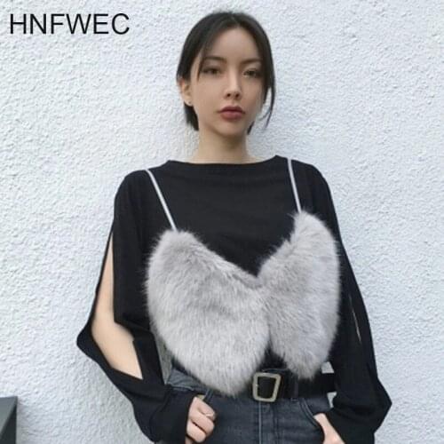 2020 autumn winter Korean style sleeveless tops slimming V-neck fashionable short-length Faux Fur Bow shape camis K504