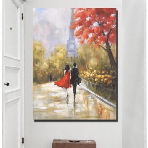 Classical Style Paris Eiffel Tower Posters And Prints, Lovers Walking On the Paris Street Pictures For Living Room Wall Unframed