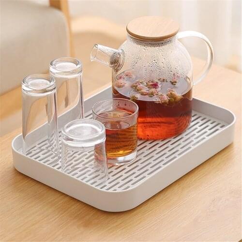 Tea Tray Plastic Double Layer Drain Tray Rectangular Fruit Serving Storage Organizer Drain Dish For Kitchen