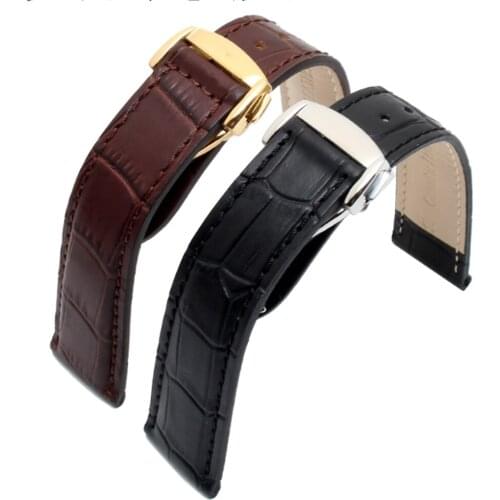19mm/20mm/22mm Black/Brown Leather Watch Band Strap Deployment Fold Buckle Fits For Omega [SpeedMaster] [Seamaster] [De Ville]