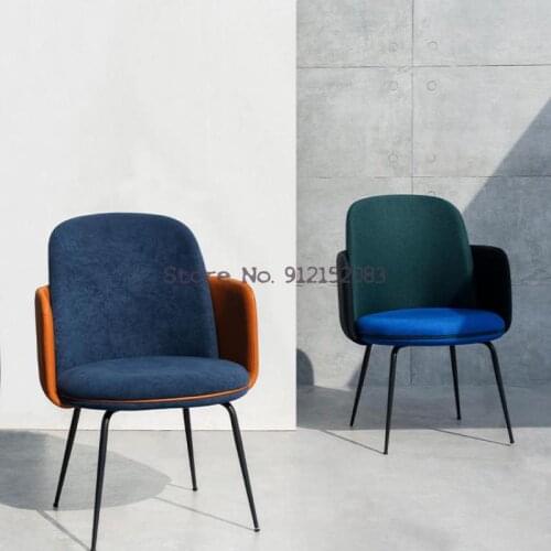 Nordic Light Luxury Home Dining Chair Designer Back Chair Iron Art Armrest Makeup Chair Sales Office Model Room Chair