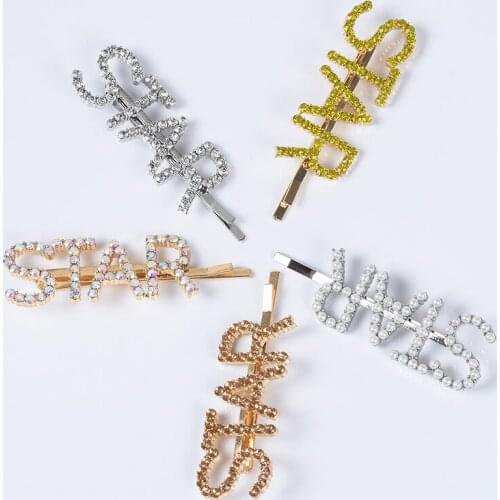 Luxury Crystal Hairpins For Girls Happy Letter STAR Hair Accessories Pearl Hair Clip Pins Barrette For Women
