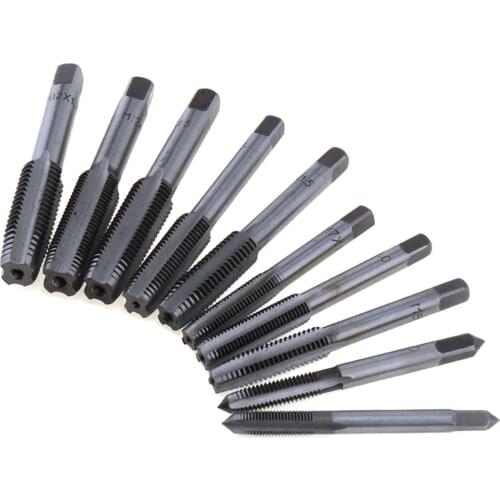 10pcs/lot Hand Tool Tap Die Screw Thread Metric Plugs M6 M7 M8 M10 M12 Straight Flute Drill Set for Cutting Wood Woodworking