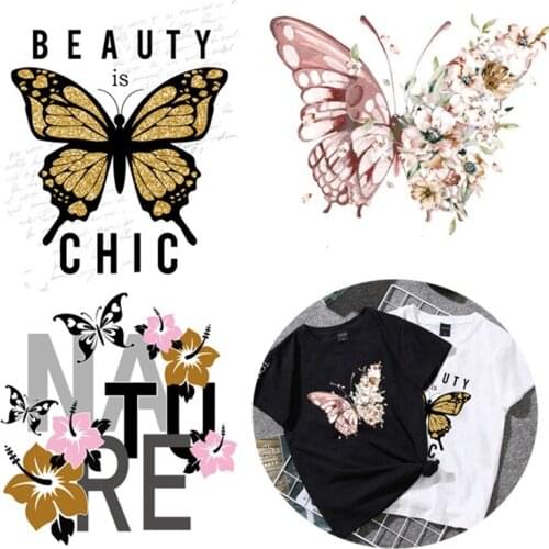DIY Flower Butterfly Custom T-shirt Stickers A-level Appliques Washable Iron on Patch Heat Transfer Cloth Dress Accessories
