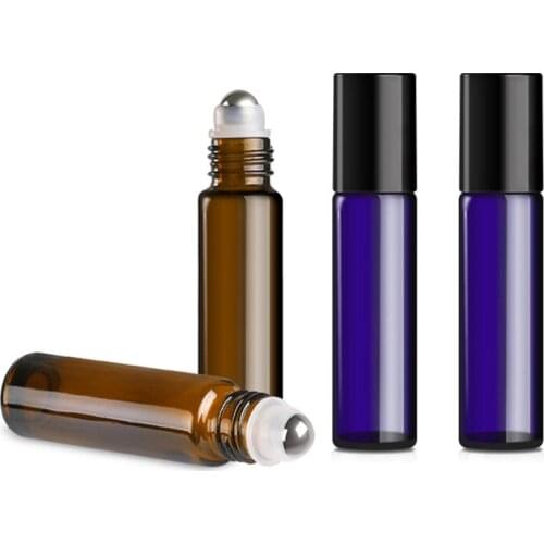 12pcs Essential Oil Roller Ball Bottles Glass 5ml Empty Liquids Roll-On Perfume Container Lip Balms Refillable Jar Brown Blue