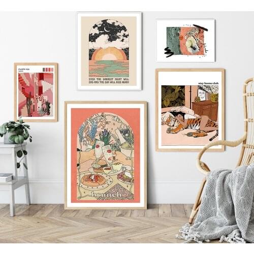 Nordic Abstract Animal Tiger Picture Muralla Roja Sunset Canvas Painting Wall Art Posters Prints Interior Living Room Home Decor